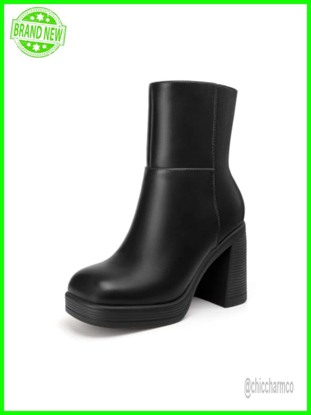 High Chunky Heel Platform Square Toe Ankle Boots Side Zip